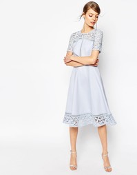 Платье миди с пышной юбкой и кружевными вставками ASOS Premium
