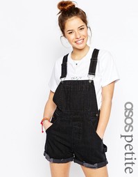 Черный выбеленный джинсовый короткий комбинезон ASOS PETITE - Черный