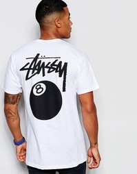 Футболка с принтом шара номер 8 сзади Stussy - Белый