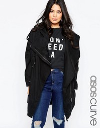 Парка с каскадным передом и отлетной кокеткой ASOS CURVE - Черный