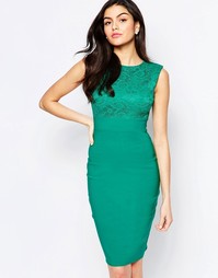 Платье-футляр миди с кружевным лифом City Goddess - Зеленый