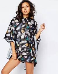 Макинтош-дождевик с принтом в виде перьев ASOS - Черный