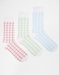 Комплект из 3 пар носков в клетку ASOS - Белый