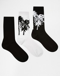 Комплект из 3 пар носков с пальмами ASOS - Черный