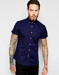 Темно-синяя оксфордская рубашка скинни с короткими рукавами ASOS
