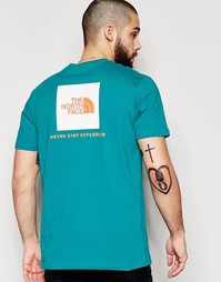 Футболка с красным квадратным логотипом The North Face - Сине-зеленый