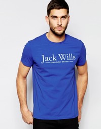 Синяя футболка классического кроя с принтом Jack Wills