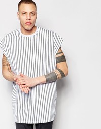 Белая оversize-футболка без рукавов в вертикальную полоску ASOS