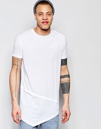 Суперудлиненная белая футболка с двуслойным асимметричным дизайном ASO Asos