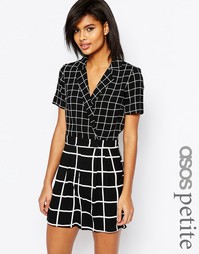 Клетчатый ромпер с запахом спереди ASOS PETITE - Черно-белый