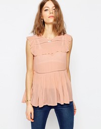 Блузка с рюшами и кружевными вставками ASOS - Blush