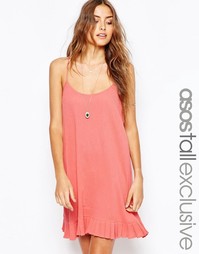 Свободное платье из жатого хлопка с оборкой по кромке ASOS TALL