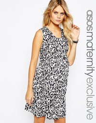 Тканое платье для беременных с леопардовым принтом и завязкой спереди Asos Maternity