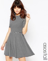 Короткое полосатое приталенное платье в рубчик ASOS TALL - Мульти