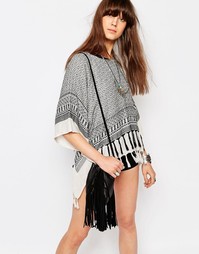 Кимоно с черным принтом и кисточками Pieces - Черный