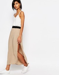 Юбка макси с разрезом на боку Vero Moda - Серебристо-бежевый