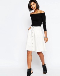 Джинсовая юбка-трапеция с пуговицами спереди Vero Moda - Белый