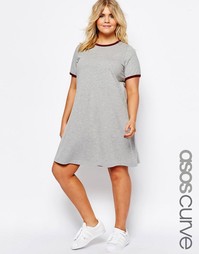 Платье-футболка с контрастным кантом ASOS CURVE - Серый