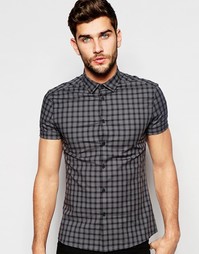 Зауженная рубашка в клетку с короткими рукавами ASOS - Черный
