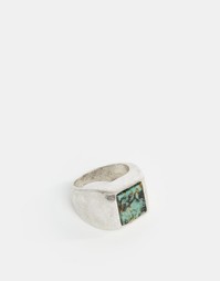Кольцо-печатка с зеленым полудрагоценным камнем ASOS