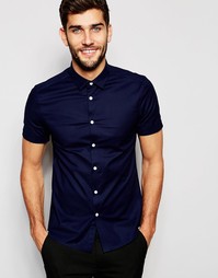 Темно-синяя оксфордская рубашка скинни с короткими рукавами ASOS