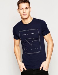 Темно-синяя супероблегающая футболка с принтом Forever ASOS