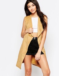 Замшевая куртка без рукавов с поясом Liquorish - Рыжий