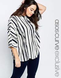 Oversize-рубашка в крашеную полоску ASOS CURVE - Черно-белые полоски