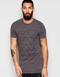 Серая эластичная футболка с принтом ASOS - Gull grey (серый)