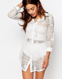 Кружевное платье-рубашка с длинными рукавами Missguided - Белый