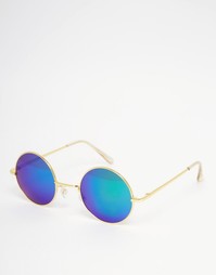 Круглые солнцезащитные очки с золотистой оправой и зелеными стеклами 7 7X