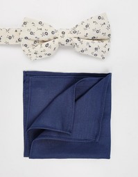 Галстук-бабочка и платок для пиджака с цветочным принтом ASOS - Синий