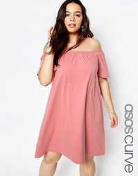 Платье в стиле бохо с открытыми плечами ASOS CURVE - Сумеречно-розовый