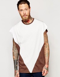Oversize-футболка песочного цвета с контрастной треугольной вставкой A Asos