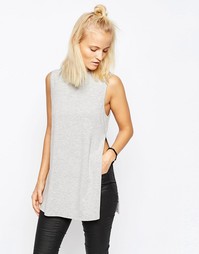 Длинный топ без рукавов с разрезами сбоку ASOS - Светло-серый