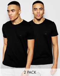 2 облегающие хлопковые футболки с круглым вырезом Emporio Armani