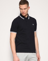 Синее поло слим с двойной окантовкой Fred Perry - Синий
