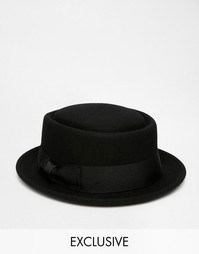 Шляпа из шерсти с круглой плоской тульей Reclaimed Vintage - Черный