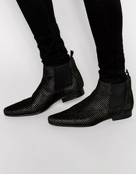 Черные замшевые ботинки челси с золотистой перфорацией ASOS - Черный