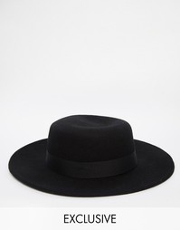 Шерстяная шляпа с широкими полями Reclaimed Vintage - Черный