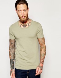 Светло-зеленая футболка слим с овальным вырезом ASOS