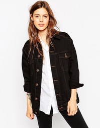Черная джинсовая куртка‑герлфренд с контрастными строчками ASOS