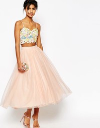 Многослойная юбка для выпускного из тюля ASOS - Телесный