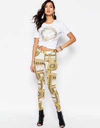 Эластичные леггинсы с фирменным принтом Versace Jeans - Белый