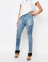 Укороченные джинсы скинни в стиле пэчворк Northmore - Синий