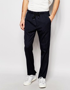 Брюки слим в тонкую полоску с талией на резинке ASOS - Темно-синий