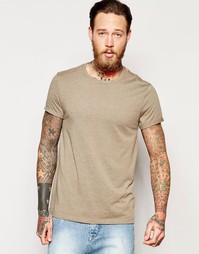 Меланжевая светло-коричневая футболка с манжетами ASOS - Меланжевый