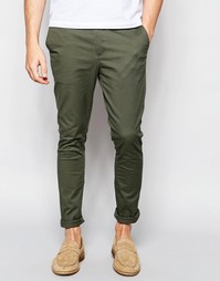 Зеленые супероблегающие чиносы ASOS - Washed field