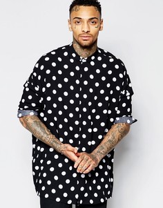 Oversize-рубашка в горошек с заниженными плечевыми швами ASOS - Черный