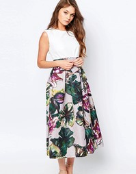 Платье миди 2 в 1 с цветочным принтом на юбке Closet